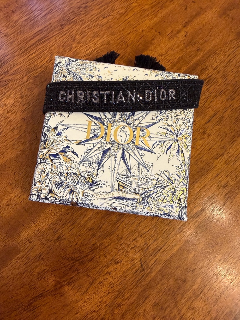 DIOR Band Bracelet Tassel Tie & Crystal Detail in Black. EXCELLENT CONDITION